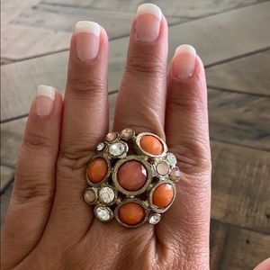 Loft orange gold and faux diamond adjustable ring